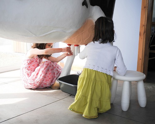 Kids milk 3D model milking cow